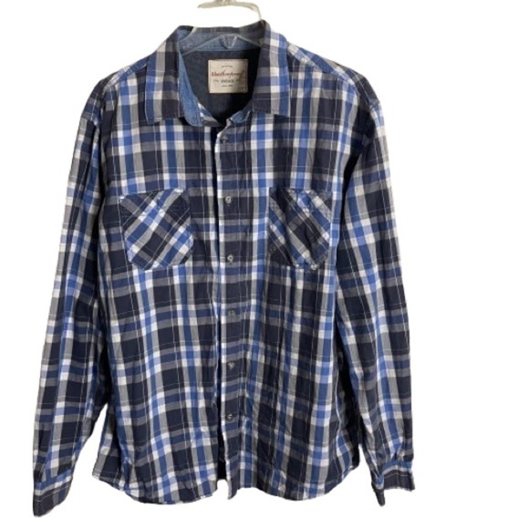 Men’s Weatherproof Vintage Blue & Black Plaid Button Down Shirt Size XL! - Picture 1 of 6